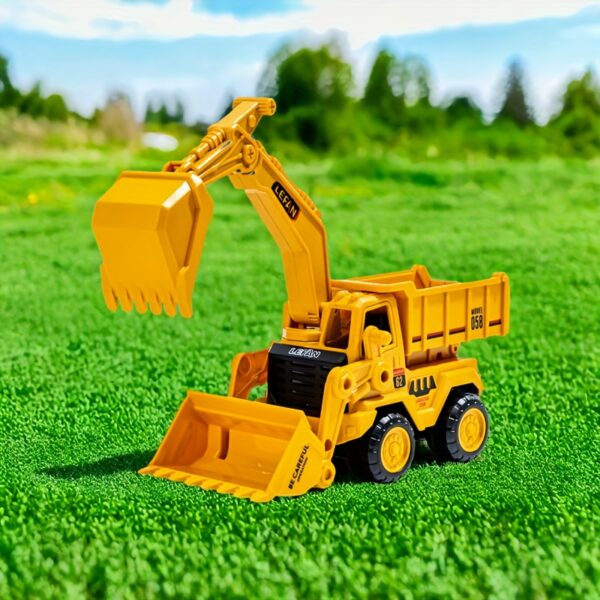 Yellow Inertia Skid Steer Excavator Toy Truck with Dump Bed, Engineering Vehicle Model Toy Made of ABS Material, No Battery Required, Suitable for Boys and Girls, Great Birthday Gift Option