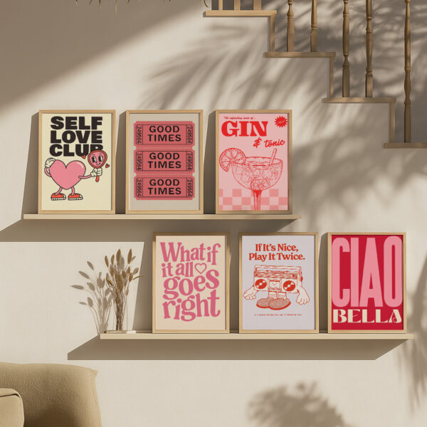Vintage Roze Wandposters